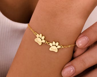 Paw Name Bracelet • Dog/Cat Bracelet • Personalized Paw Bracelet •Animal Friendly Jewelry•Pet Lover Gift•Pet Memorial Gift•Mother's day Gift