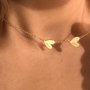 Personalisierte gravierte Herzen Namen Halskette, Familie Herz Anhänger Halskette, unvergessliche Datum Schmuck, Doppel Herz Halskette, Weihnachten Mutter Geschenk