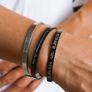 Personalized Cuff Bracelet, Delicate Stacking Bracelet,Secret Message Jewelry,Gifts for Men, Personal Birthday Gifts,Father&#39;s Day Gifts