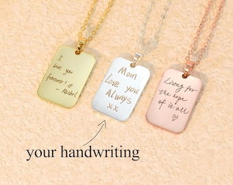 YOUR HANDWRITING, Handmade Jewelry, Custom Handwriting Necklace, Actual (Your Own) Handwriting, Christmas Gifts14k Gold Engraved Pendant