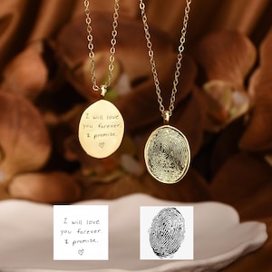 Personalised Fingerprint Necklace, Custom Actual Fingerprint Pendant, Handwriting Jewelry, Memorial Gifts for Mom & Grandma, Couple Necklace