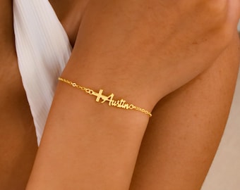 Custom Name with Cross Bracelet,Baptism Gift,Personalized Cross Bracelet with Name,Religious Keepsake,Cross Name Bracelet,Religious Keepsake