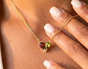 Couples Birthstone Necklace, Lovers Birthstone Matching Heart Necklace, Minimalist Heart Birthstone Necklace, Gift For Girlfriend, Love Gift