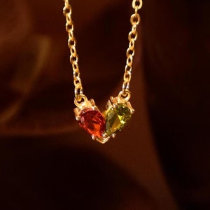 Couples Birthstone Necklace, Lovers Birthstone Matching Heart Necklace, Minimalist Heart Birthstone Necklace, Gift For Girlfriend, Love Gift