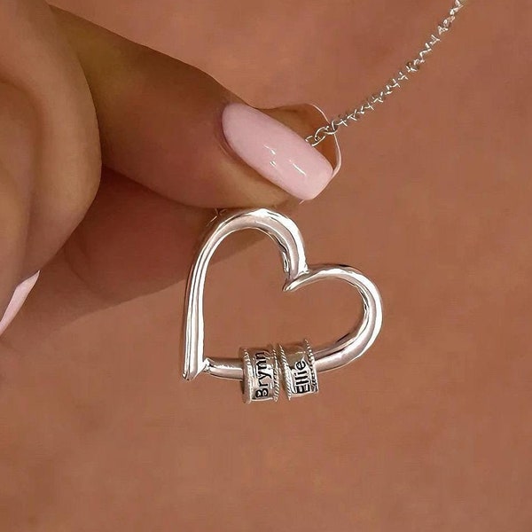 Multiple Name Necklace, Personalized Family Heart Pendant Necklace, Personalized Engraved Gift, Mom Necklace With Kids Name, Gift for Mom