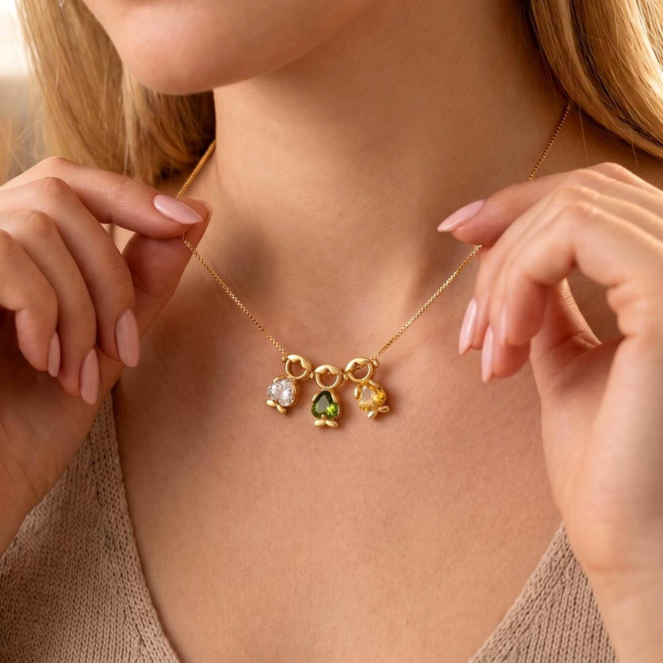 mom child birthstone charm necklace