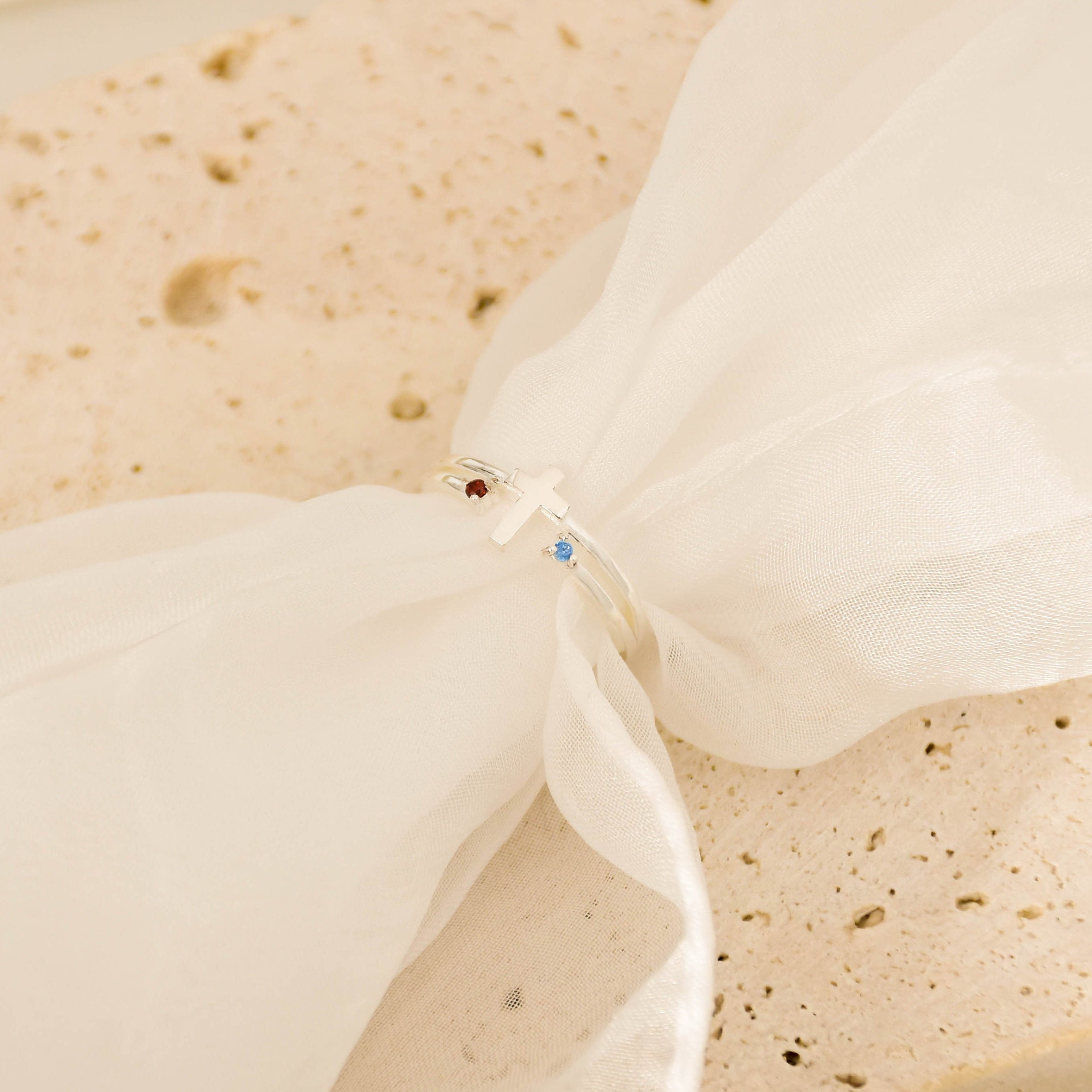 Sterling Silver Cross Religious Minimalist Ring,Personalized Birthstone Ring,Custom Birthstone Ring,Couple Ring,Mothers Ring,Gift for Her