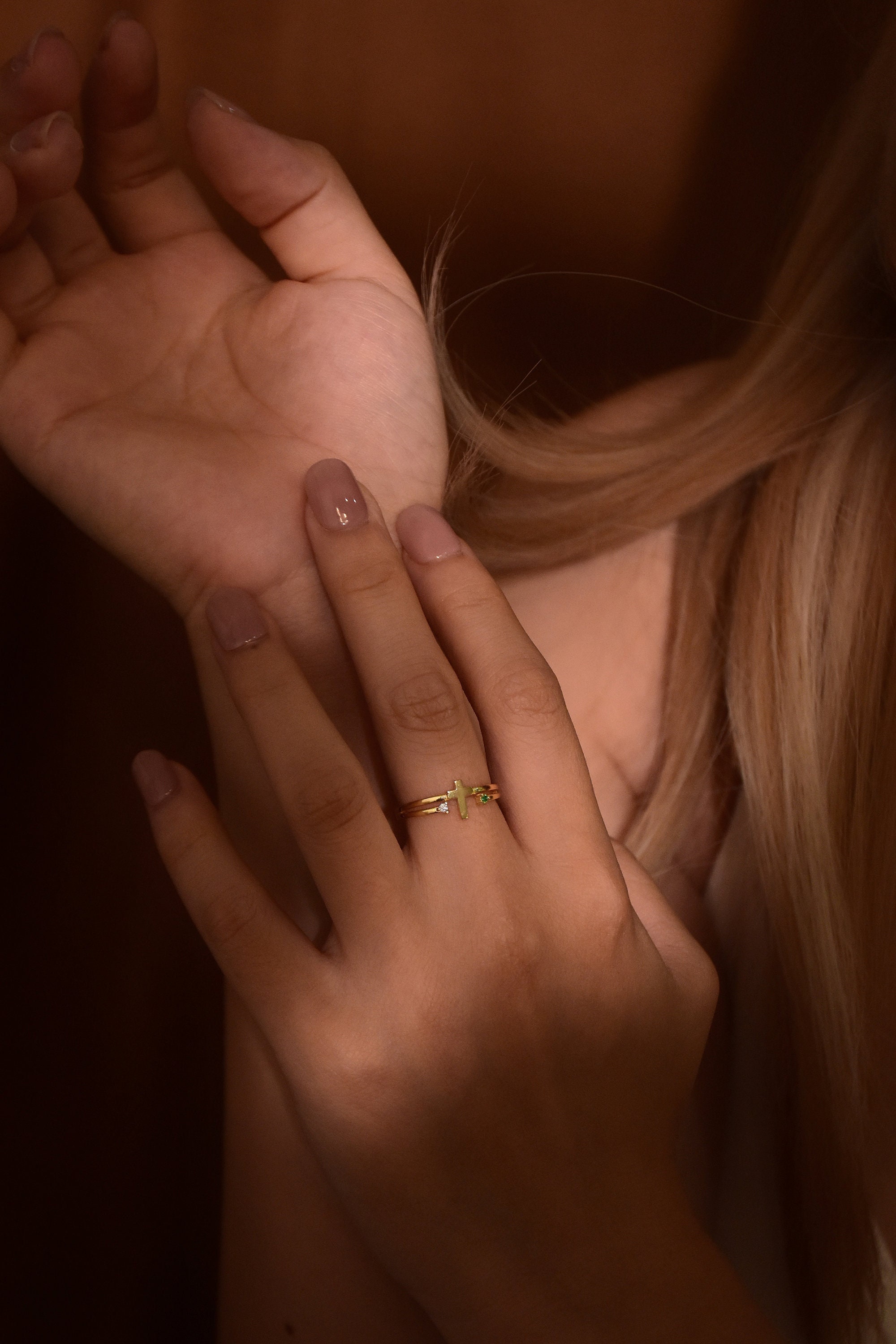 Sterling Silver Cross Religious Minimalist Ring,Personalized Birthstone Ring,Custom Birthstone Ring,Couple Ring,Mothers Ring,Gift for Her