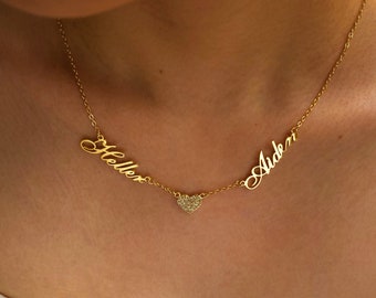 Two Name Necklace with Heart ,2 names necklace, Couple Name Necklace, Multiple Name Necklace With Heart, Mother Day Gift, Christmas Gift