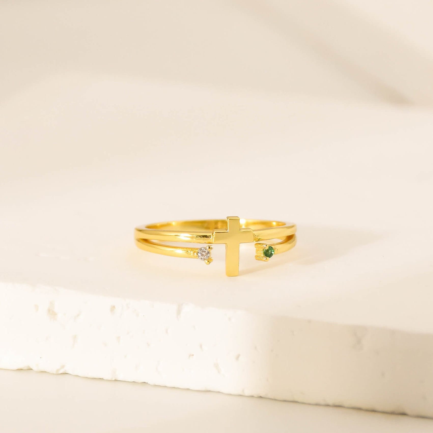 Sterling Silver Cross Religious Minimalist Ring,Personalized Birthstone Ring,Custom Birthstone Ring,Couple Ring,Mothers Ring,Gift for Her