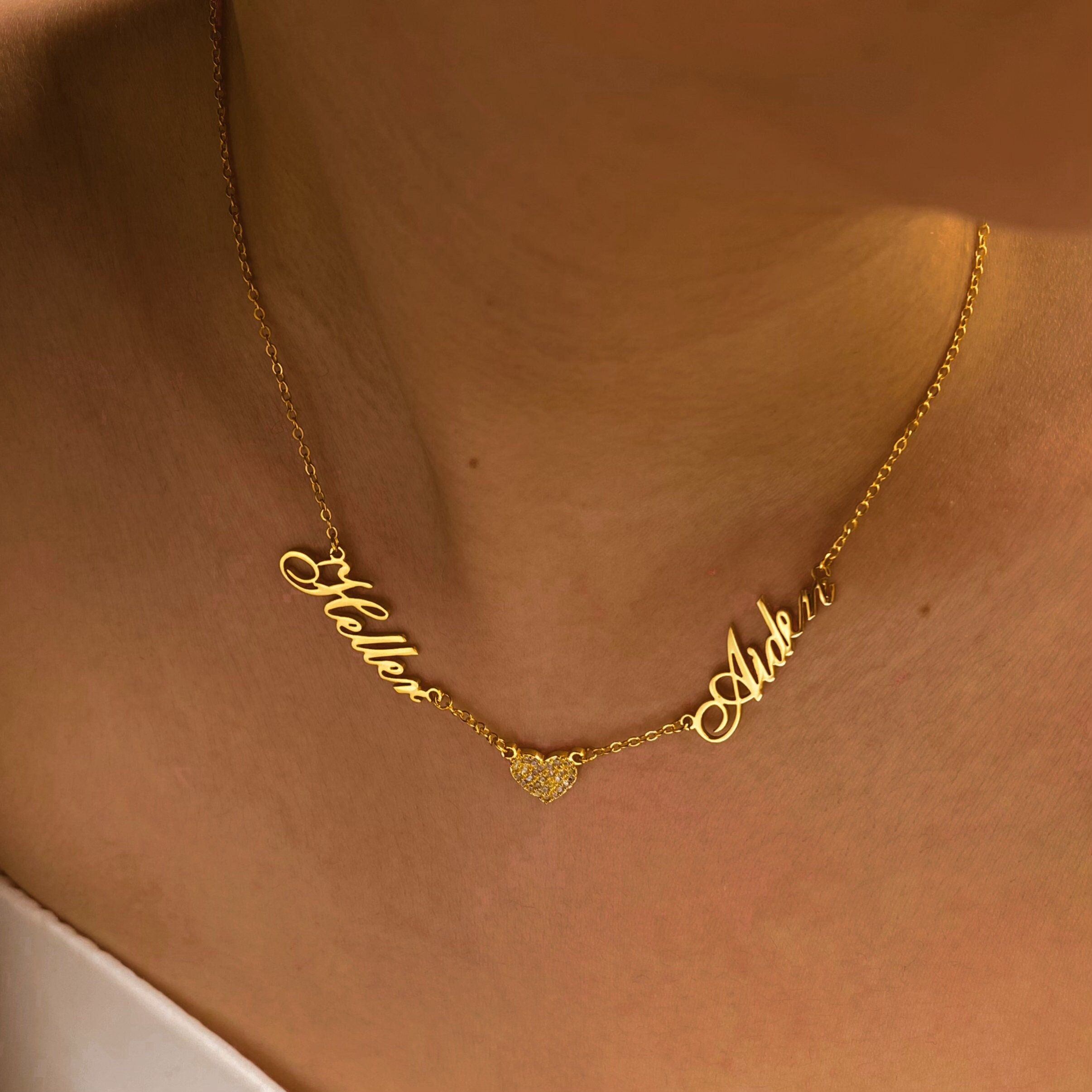 Two Name Necklace with Heart ,2 names necklace, Couple Name Necklace, Multiple Name Necklace With Heart, Mother Day Gift, Christmas Gift