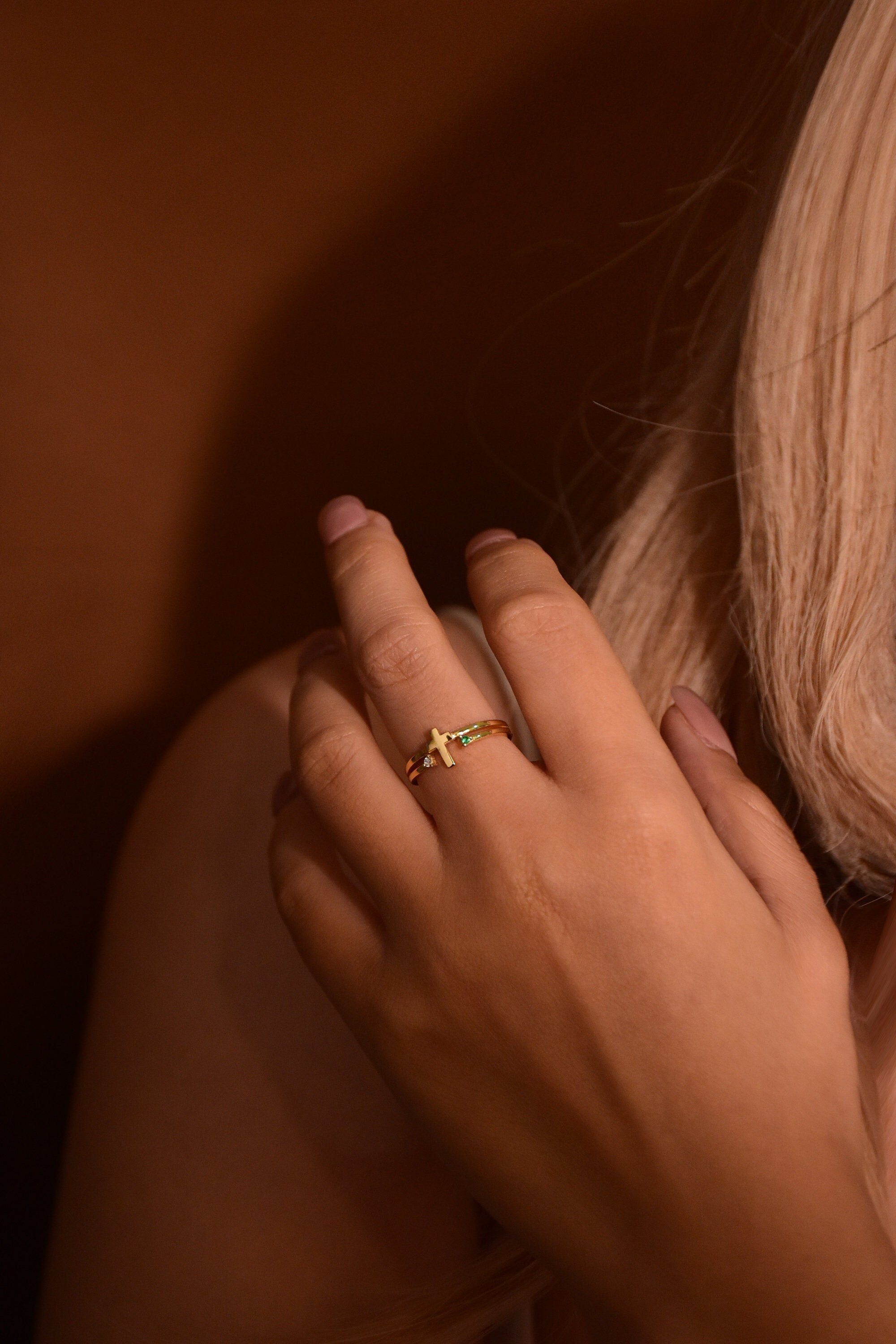 Sterling Silver Cross Religious Minimalist Ring,Personalized Birthstone Ring,Custom Birthstone Ring,Couple Ring,Mothers Ring,Gift for Her