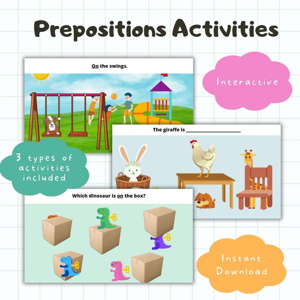 Prepositions Activities Kit, Vocabulary Learning Materials for Kids, Speech Therapy Digital Downloads