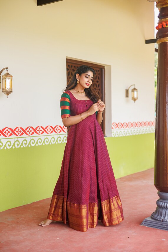 Matching Magenta Pattu Pavadai Dress Set for Mom and Daughter