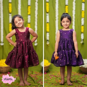 Traditionelle handgemachte ethnische Kinder tragen Lehenga choli Gehrock Festive Outfit mit Zari Rand und Puffärmeln Kleid Geschenk für Mädchen Kind