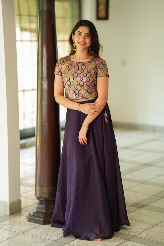 Bollywood Brocade Lehenga Skirt With Crop Top Patterns Party Wear