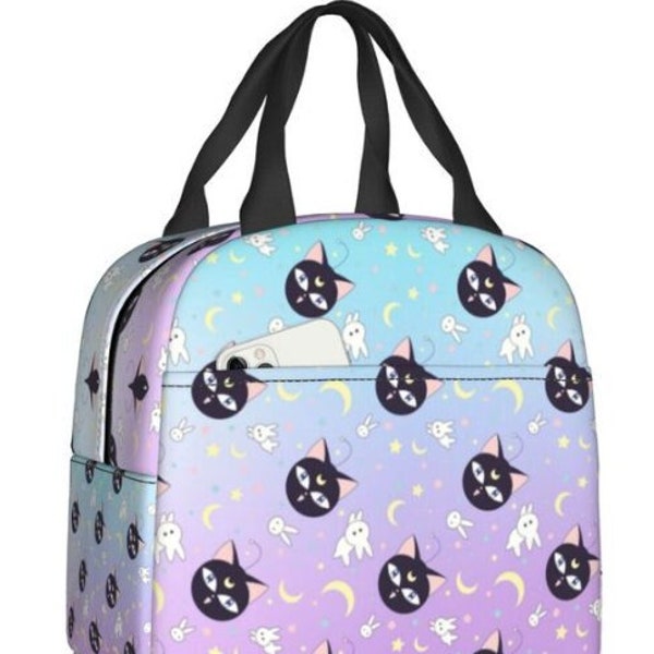 Cats Lunchbox | Purple Moon, Insulated Tote Bag, Sailor, School, Thermal Cooler, Food, Kids Lunch, Anime Gifts, Cartoon Kitty, Colorful