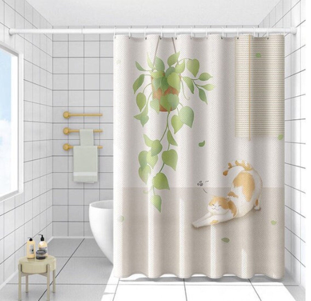 Cute Cat Shower Curtain Meme, Gag Gift, Birthday Present, Dorm Room