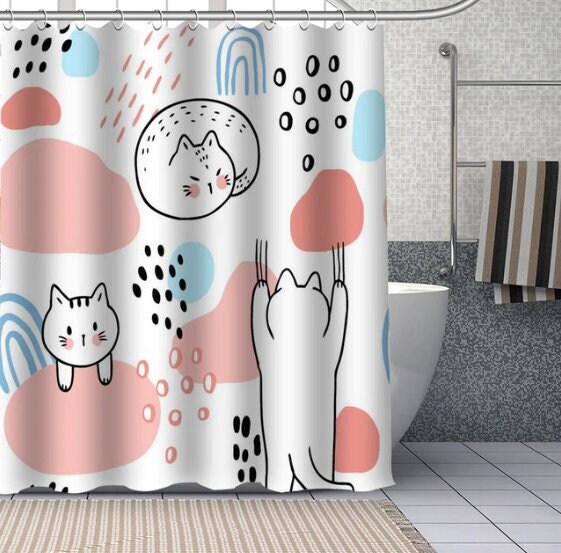 Funny Cat Shower Curtain, Cool Cat Dinosaur Japanese Ocean Wave Decor  Fabric Bathroom Curtains, Kids Children Rustic Wooden Farmhouse Shower  Curtain 70X70 inch 