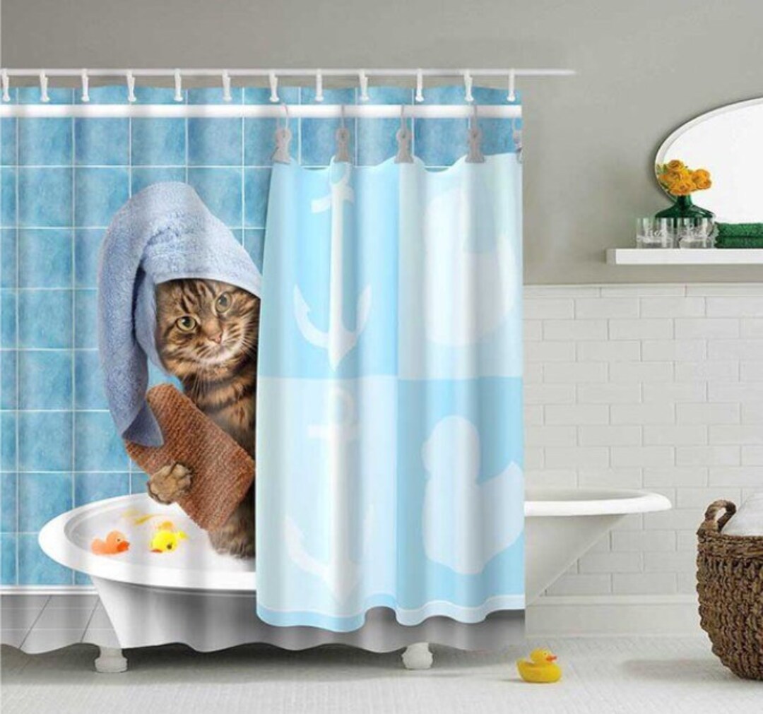 Funny Cat Shower Curtain Meme, Gag Gift, Birthday Present, Dorm Room
