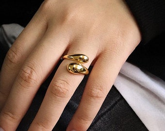 Gold Drop Ring, Adjustable Dome Ring
