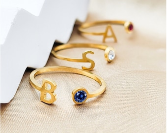 Personalized Initial Ring • Stainless Steel Birthstone Ring