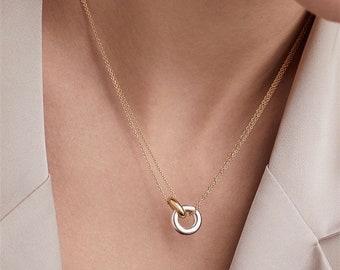 Interlocking Circle Necklace • Two-Tone Stainless Steel Eternity Pendant