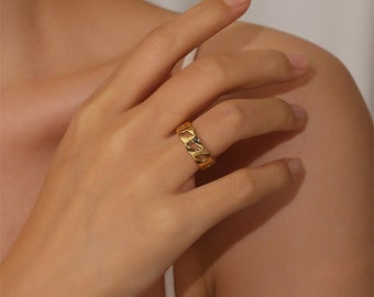 14K Gold Braided Stainless Steel Ring, Twisted Eternity Band