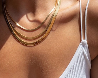 Bold Herringbone Chain Necklace • Stainless Steel Snake Chain