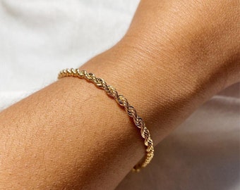 Twisted Rope Chain Bracelet, Stainless Steel, Gold or Silver Finish