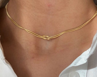 Exquisite Rope Couple Necklace/Perfect and Meaningful Knot Gift/Love Knot Double Rope Chain Necklace/Endless Knot Couple Snake Bone Chain