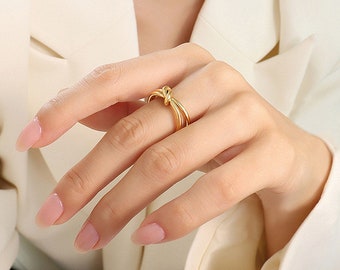 Sterling Silver Knot Ring, Adjustable Open Band