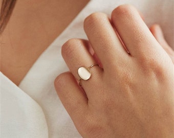 Dainty Oval Signet Ring • Stainless Steel, Minimalist Style