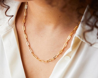 Plated Paper Clip Chain Necklace • Stainless Steel Link Choker