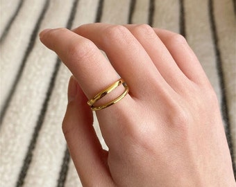 Minimalist Double Layer Ring • Sterling Silver or Gold Finish
