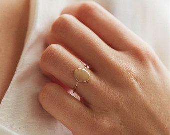 Dainty Oval Pendant Ring • Stainless Steel, Minimalist Style