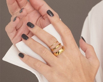 Thick Band Ring • 18K Gold Stacking Ring • Stainless Steel