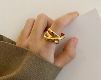 Sterling Silver Criss-Cross Ring, Multi-Layer Statement Jewelry