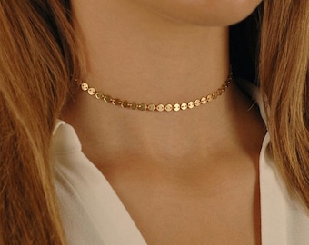 Golden Disc Chain Necklace, Stainless Steel Coin Pendant