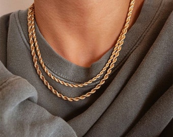 Gold Twisted Rope Chain Necklace • Stainless Steel Link