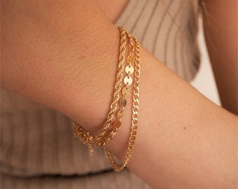 Layered Cuban Chain Bracelet Set, Gold & Silver, Stainless Steel