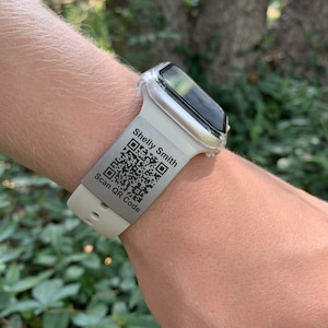 ScanKeep QR code MEDICAL Alert Tag for Apple watch band, fitness runners ID tag, sport smartwatch, Silver Stainless Steel, Fitness Tag,