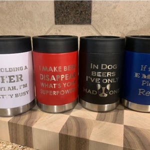 Personalized Stainless Steel Can Cooler, Double wall Insulated, Custom Bottle Holder, Engraved cooler, Can Holder YETI style
