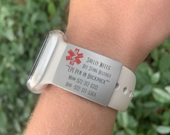 Etiqueta de alerta médica para la correa del Apple Watch: Identificación de actividad física de acero inoxidable