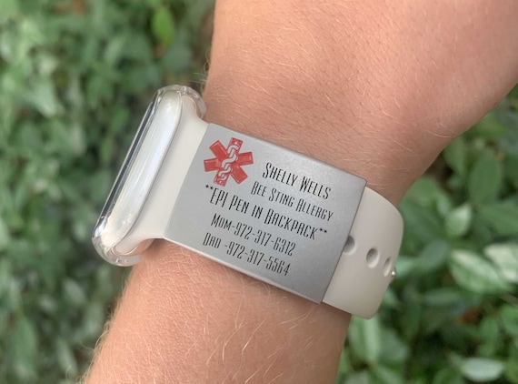 MEDICAL ALERT Tag for Apple Watch Band Fitness Runners ID Tag Sport Smartwatch Silver Stainless Steel Fitness Tag Etsy