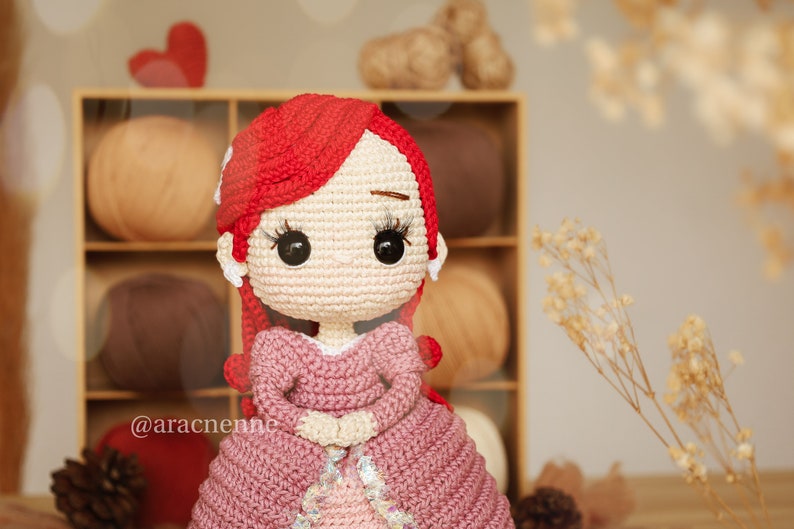 Mermaid princess Crochet Pattern PDF amigurumi pink dress 画像 2