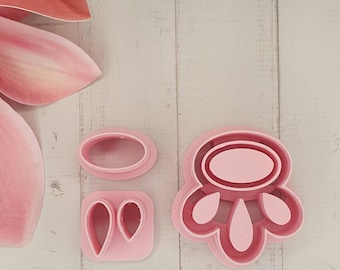 Half Flower with Faux Stone Clay Cutter, Polymer Clay Cutter, Sharp Edges, Clay Cutter, Clay Tools, Earring Makers Tool, 3 sizes, #R363