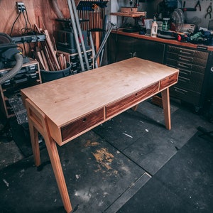 Plans de travail du bois de bureau en contreplaqué de style moderne Mid-Century/Impérial/Instructions de montage métriques/Plans de bureau de bricolage/Projet adapté aux débutants