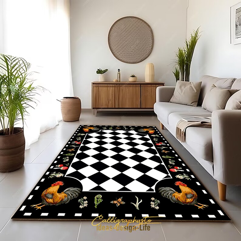 Chicken Throw Rugs Rustic Area Rug|black Chicken Runner|farm Non Slip Carpet|rooster Floor ...