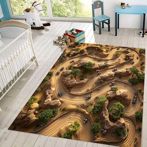 Racetrack Rug, Traffic Rug, 3D Race Track, Car Play Mat